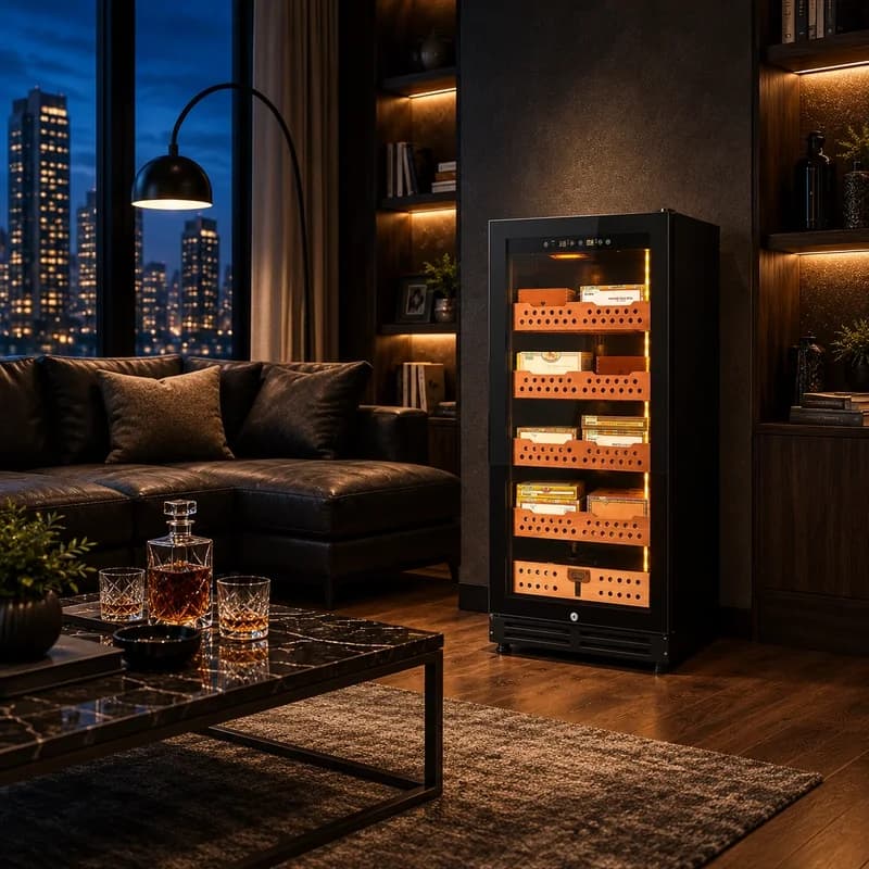 Cigar Humidors collection: cigars stored on wooden shelves