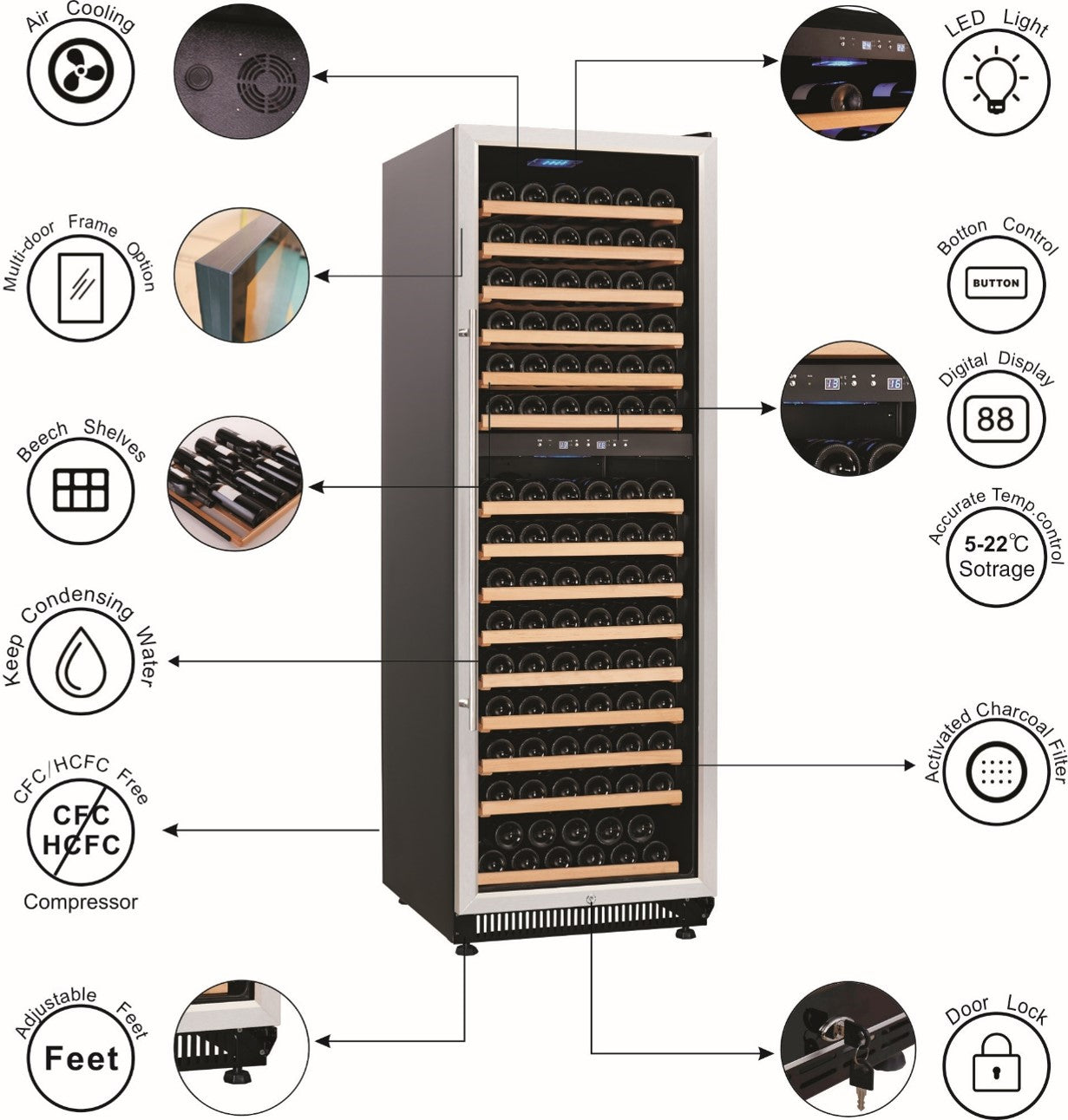 Wine Chiller 30 Bottle 6 Tier Wood Shelves with Side Handler